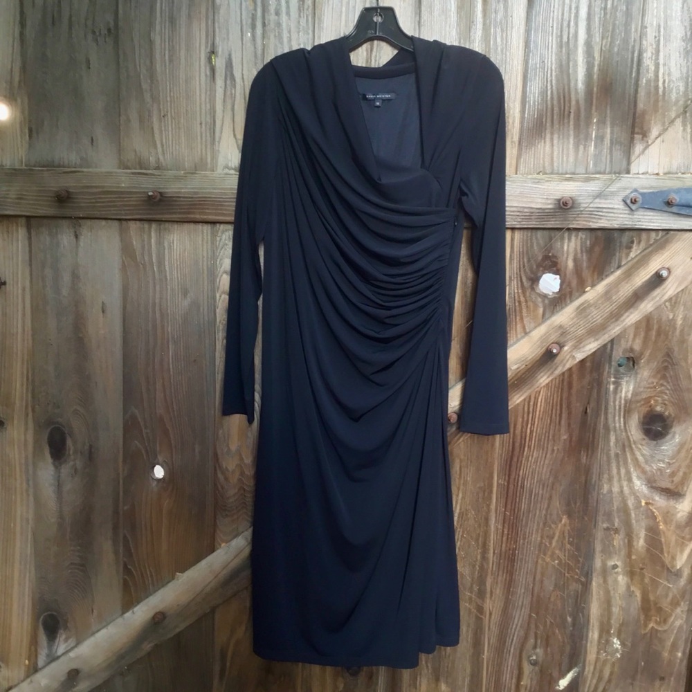 David Meister long sleeve black draped dress 14